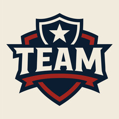 A team logo with a star and a shield. The logo is blue and red. The word team is written in white