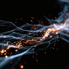 Obraz premium Abstract Network Connection: Lines, Nodes, and Sparkles on Black Backdrop