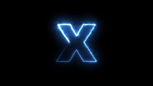 Animation neon letter X, glowing neon capital letter sign icon, on black background, X text icon animated by glowing neon.4k render