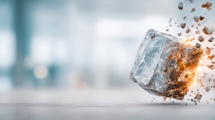 From Solid to Spark: A visual metaphor where a solid substance breaks apart to unveil a sparkling essence, the moment is a captivating display of transformation, change, and energy. 