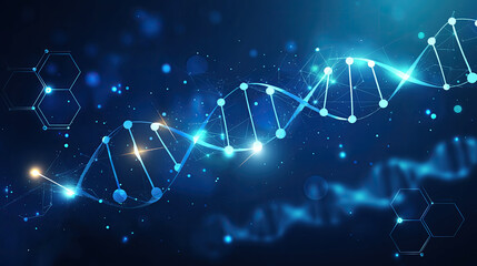 Sleek Digital DNA Helix with Glowing Nodes, Hex Mesh & Orange Flare