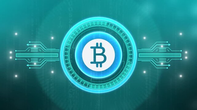 bit coin stable coin currency business and digital money hologram symbol appears on a digital background. digital money logo with rotation HUD UI circle technology interface and futuristic elements.