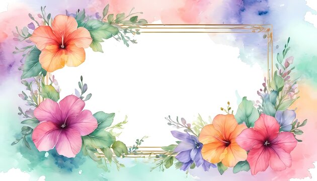 Hibiscus and petunia flower watercolor card design featuring a beautiful blank space for heartfelt messages during any celebration or special occasion Generative AI - Powered by Adobe