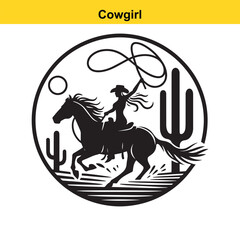 Obraz premium Wild West Cowgirl Ride – T-Shirt Graphic Design.