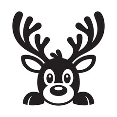 Black silhouette of a cute cartoon reindeer head animal
