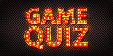 Vector marquee neon sign of Game Quiz isolated on the transparent background.