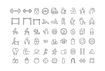 Fitness Icons Set Workout Equipment and Exercises