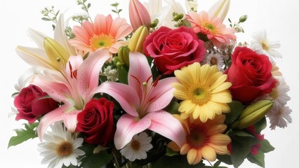 Vibrant bouquet of lilies, roses, and gerbera daisies