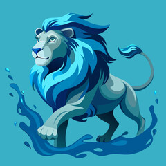 Fototapeta premium Lion made from splashing water, fluid motion vector illustration in cool tones