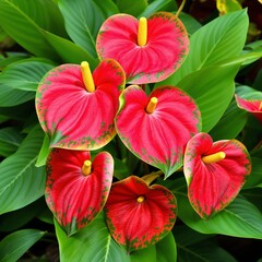 Vibrant Red Anthurium Flowers with Lush Green Foliage