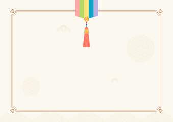 한국 전통 배경 일러스트. 명절에 사용하기 좋은 노리개가 장식된 전통무늬 배경 디자인. 벡터 일러스트