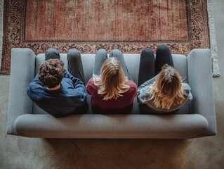A group of four friends sitting together on a couch.