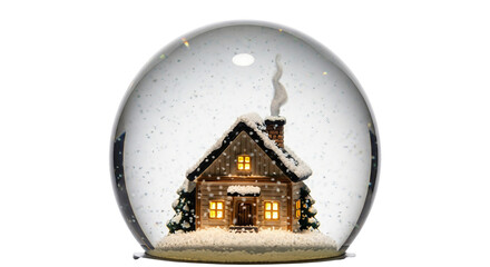 Snow globe featuring a cabin with a chimney isolated PNG with Transparent Background