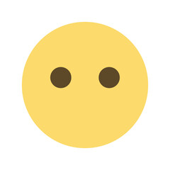 Yellow face with two dark brown eyes expressing a neutral emotion on a white plain background