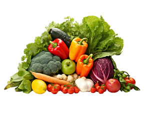Fresh harvest of colorful vegetables and fruits beautifully arranged in a wholesome display on transparent background