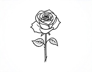 Simple black line drawing of a rose