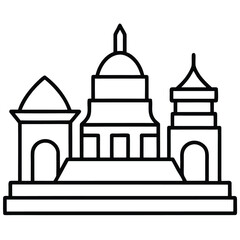 Clean line art illustration featuring a harmonious arrangement of three iconic global landmarks rendered in a minimalist style