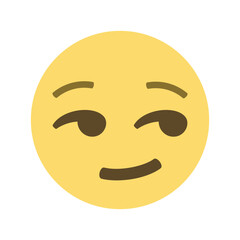 A yellow emoji face with a sly expression featuring raised eyebrows and a subtle smirk on a white background