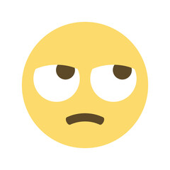 A yellow emoji face with eyes rolled upwards expressing boredom or annoyance and a slight frown is shown