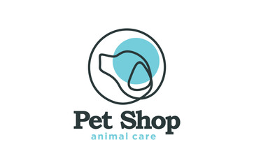 Obraz premium Pet shop logo design. Minimalist style, Dog head side view shape line style vector illustration.