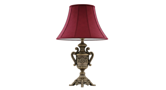 Elegant table lamp with a burgundy shade isolated PNG with Transparent Background
