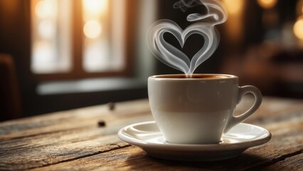 Warm coffee in a cafe