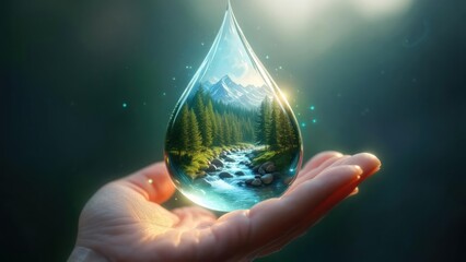Water drop holds a landscape