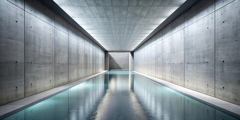 Sleek modern concrete corridor with a reflective pool