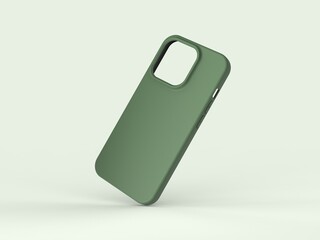 Green smartphone case isolated on light background. 3d rendering.
