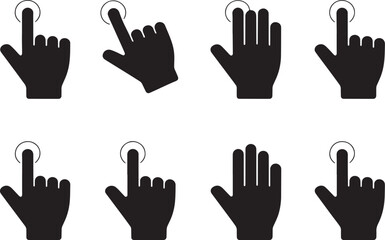 Obraz premium Black Silhouette Hand Icons Pointing and Clicking