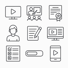 Collection of Video Conference and Online Learning Icons in Minimalist Line Style