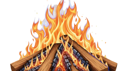 Campfire flame with burning logs isolated PNG with Transparent Background