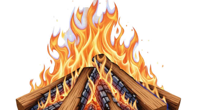 Campfire flame with burning logs isolated PNG with Transparent Background