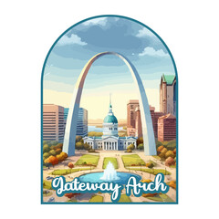 Naklejka premium Gateway Arch vector illustration, United States of America National Park, national park service