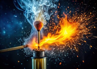 Fiery sparks erupt from a lit match head as it hits a volatile gas canister