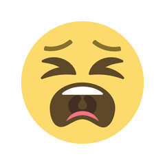 Illustration of a yellow circular emoji with downturned eyebrows and a wide open mouth expressing sadness