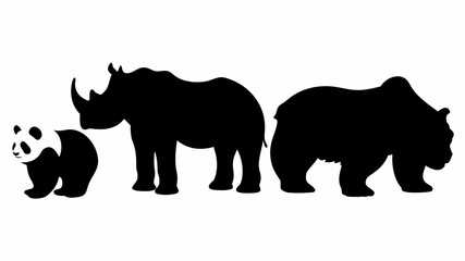Obraz premium Silhouettes of panda bear, rhinoceros, and bear standing in a row on a white background view | editable eps vectors