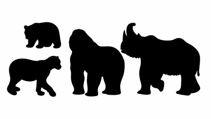 Naklejka premium Silhouette depiction featuring a bear cub a bear a gorilla and a rhinoceros wildlife animals together | editable eps vectors