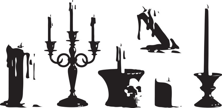 Dripping candles and candelabra dripping wax silhouette