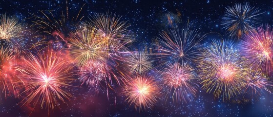 Naklejka premium The breathtaking display of colorful fireworks illuminating the night sky