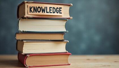Stack of Books Representing Knowledge on a Wooden Surface