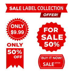 Red sale labels and banners with text for discounts and offers vector