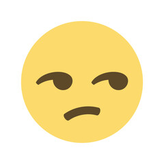 Fototapeta premium Yellow emoji with a skeptical expression featuring furrowed brow and a raised eyebrow on a white background
