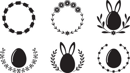 Easter egg and floral wreaths bunny rabbit