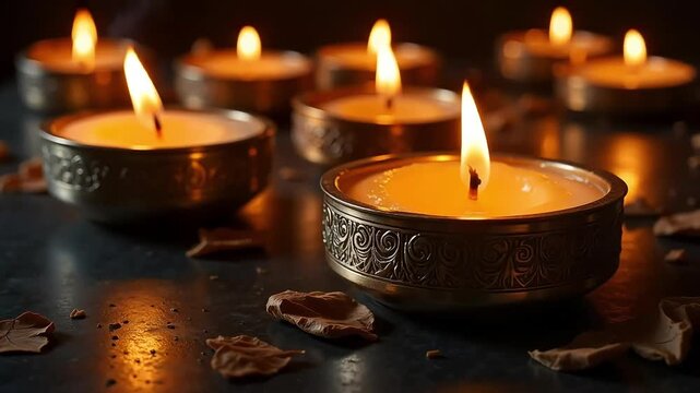 Candlelight flickers warmly, creating a serene and peaceful atmosphere for meditation or relaxation