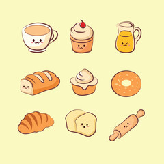 set of collection cute cartoon bread of bakery vector
