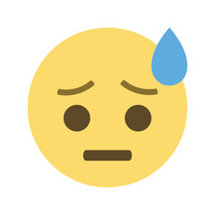 Fototapeta premium Illustration of a worried emoji with a blue sweat drop on its forehead on a white background