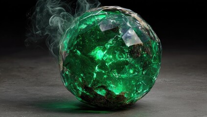Emerald sphere, glowing green, smoky aura
