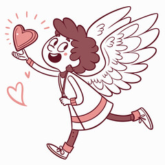 Smiling heart angel cartoon illustration
