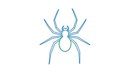 Simple, light-blue line drawing of a spider, with a lime-green abdomen